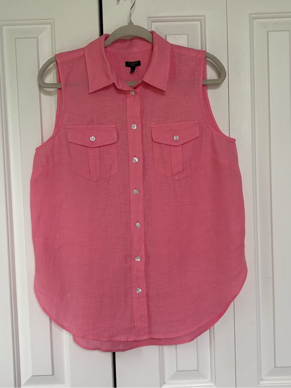 Talbots Sleeveless Linen Boyfriend Shirt - Size Large Petite